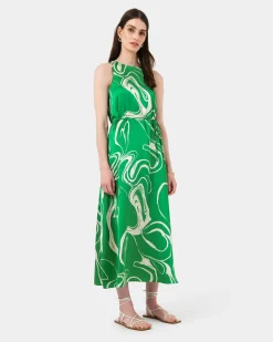 Forcast Gretchen Printed Midi Dress Green Swirl