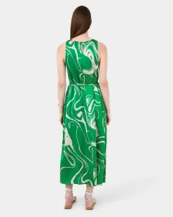 Forcast Gretchen Printed Midi Dress Green Swirl