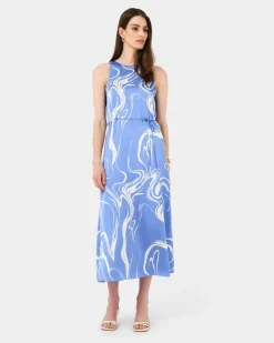 Forcast Gretchen Printed Midi Dress Blue Swirl Discount