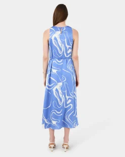 Forcast Gretchen Printed Midi Dress Blue Swirl Discount