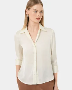 Forcast Hailee 3/4 Sleeve Satin Blouse Cream Hot