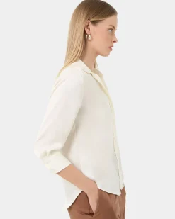Forcast Hailee 3/4 Sleeve Satin Blouse Cream Hot