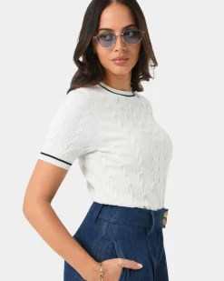 Forcast Harvey Cable Knit Top Navy Ivory Best