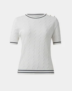 Forcast Harvey Cable Knit Top Navy Ivory Best