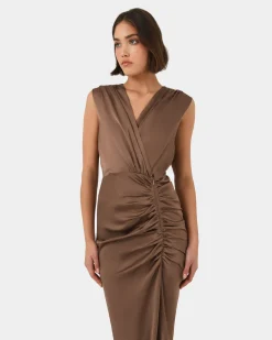 Forcast Hayden Side Ruched Dress Dark Camel Best