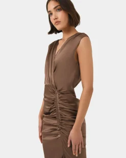 Forcast Hayden Side Ruched Dress Dark Camel Best