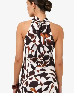 Forcast Hazel Printed Halter Dress Brown Retro Discount