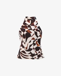 Forcast Hazel Printed Halter Neck Top Brown Retro Best