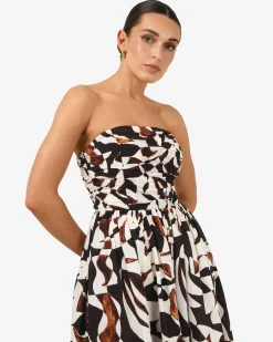 Forcast Hazel Printed Strapless Dress Brown Retro Best