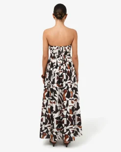 Forcast Hazel Printed Strapless Dress Brown Retro Best