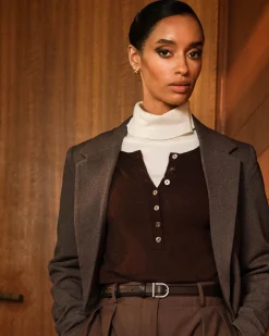 Forcast Henley Button Up Knit Chocolate Sale