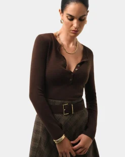 Forcast Henley Button Up Knit Chocolate Sale