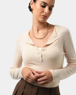 Forcast Henley Button Up Knit Beige Marle Online