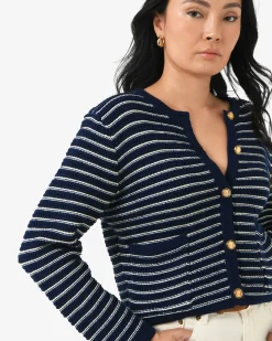 Forcast Hollis Textured Cardigan Navy Ivory