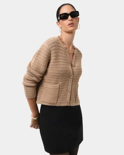 Forcast Hollis Textured Cardigan Beige Discount