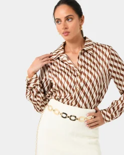 Forcast Inka Print Relaxed Shirt Brown Illusion