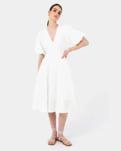 Forcast Iris Puff Sleeve Midi Dress Ivory Discount