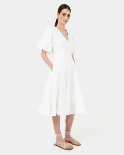 Forcast Iris Puff Sleeve Midi Dress Ivory Discount