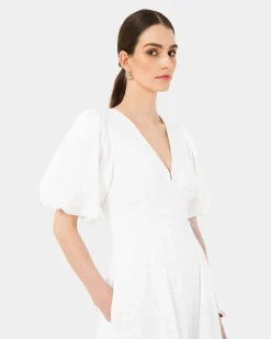 Forcast Iris Puff Sleeve Midi Dress Ivory Discount