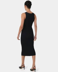 Forcast Isadora V-neck Knit Dress Black Clearance
