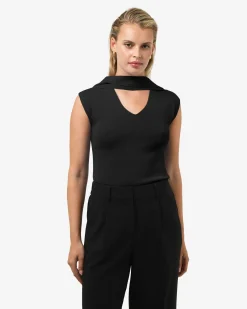 Forcast Isadora V-neck Scarf Knit Top Black New