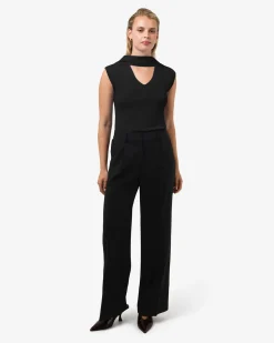 Forcast Isadora V-neck Scarf Knit Top Black New