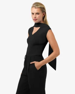 Forcast Isadora V-neck Scarf Knit Top Black New