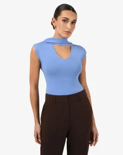 Forcast Isadora V-neck Scarf Knit Top Periwinkle Hot
