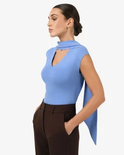 Forcast Isadora V-neck Scarf Knit Top Periwinkle Hot