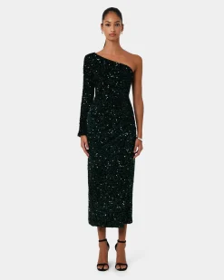 Forcast Ivy One Shoulder Sequin Dress Emerald Clearance