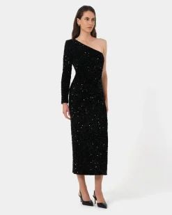Forcast Ivy One Shoulder Sequin Dress Black Hot