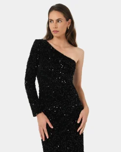 Forcast Ivy One Shoulder Sequin Dress Black Hot