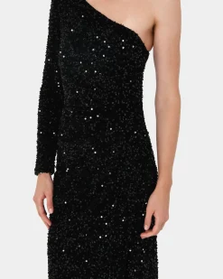 Forcast Ivy One Shoulder Sequin Dress Black Hot