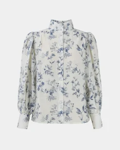 Forcast Jasmine Floral Blouse Ivory Blue New