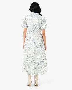 Forcast Jasmine Puff Sleeve Dress Ivory Blue Online