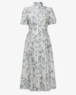 Forcast Jasmine Puff Sleeve Dress Ivory Blue Online