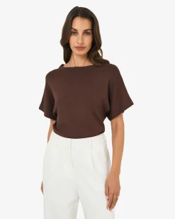 Forcast Jemma Relaxed Knit Top Espresso Hot