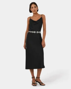 Forcast Joy Satin Cowl Neck Dress Black Discount
