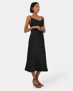 Forcast Joy Satin Cowl Neck Dress Black Discount