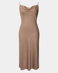 Forcast Joy Satin Cowl Neck Dress Warm Taupe Sale