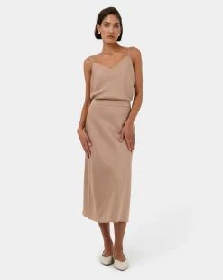 Forcast Joy Satin Midi Skirt Warm Taupe Best