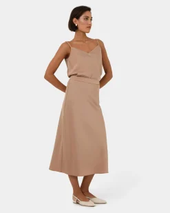 Forcast Joy Satin Midi Skirt Warm Taupe Best