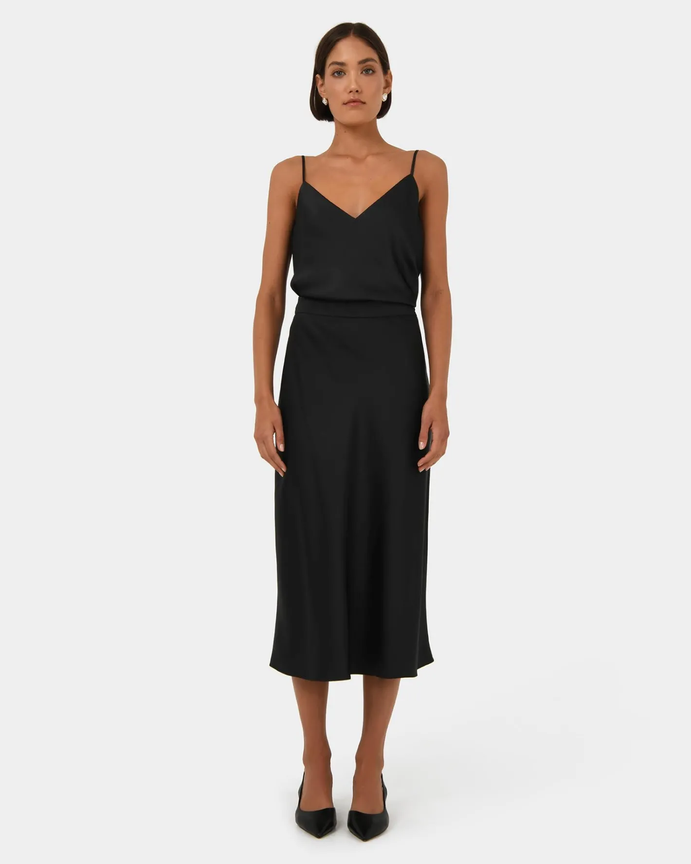 Forcast Joy Satin Midi Skirt Black Clearance