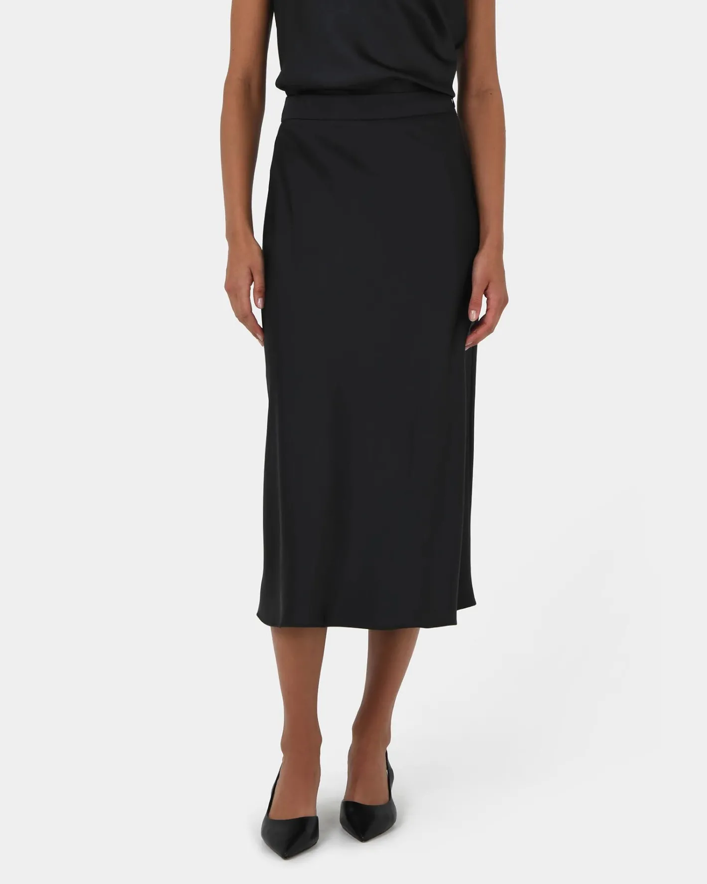 Forcast Joy Satin Midi Skirt Black Clearance