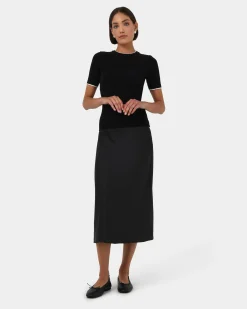 Forcast Joy Satin Midi Skirt Black Clearance