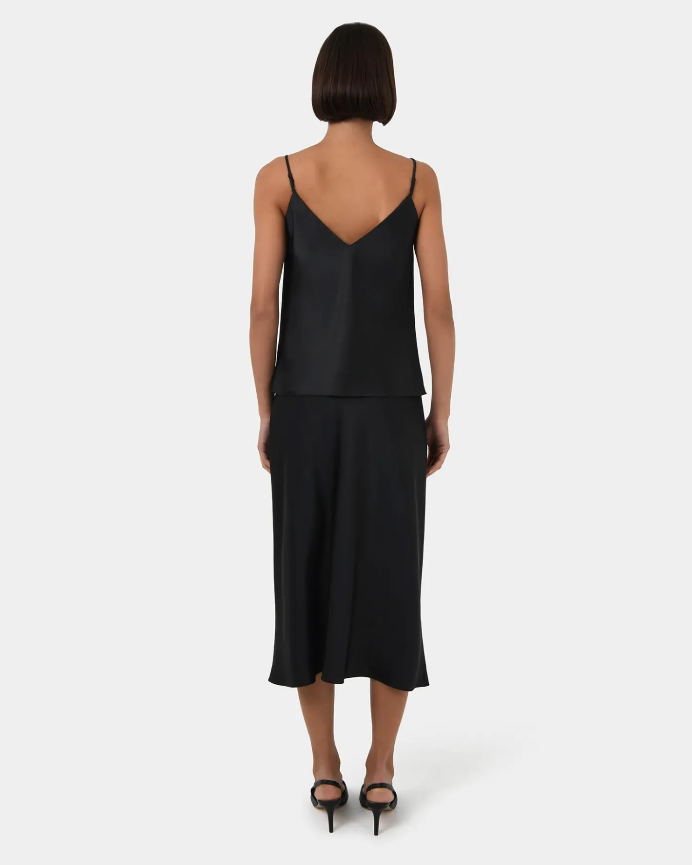 Forcast Joy Satin Midi Skirt Black Clearance