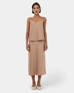 Forcast Joy Satin V-neck Cami Warm Taupe Clearance