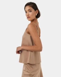 Forcast Joy Satin V-neck Cami Warm Taupe Clearance
