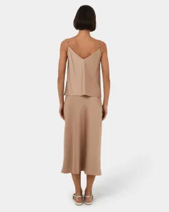 Forcast Joy Satin V-neck Cami Warm Taupe Clearance