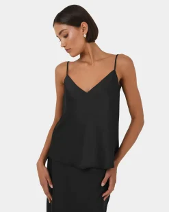 Forcast Joy Satin V-neck Cami Black Best